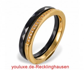 2er Ring Keramik schwarz mit 17 Zirkonia Silber 925
