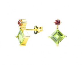 Damen Ohrstecker Granat, Peridot - Ohrschmuck 585/14 K Gelbgold