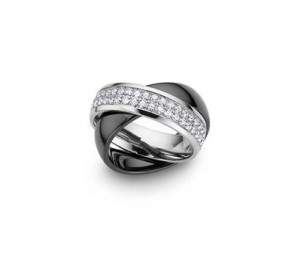 Keramik Ring 2fach schwarz mit Edelstahl & Zirkonias