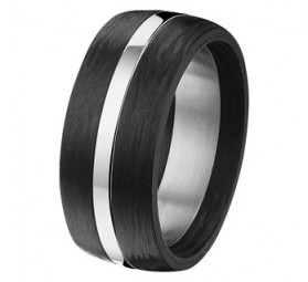 Edelstahl Ring Herren Schwarz mit Carbon
