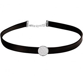 Choker-Halskette-Lederband schwarz Silber mit Zirkonia