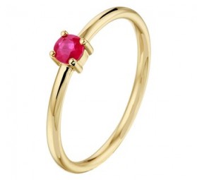 Ring Damenring Verlobungsring mit echtem Rubin rund rot, 585 Gold Gelbgold Rubinring Goldring