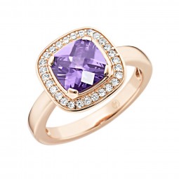 Ring Zirkonia in Carreé Form 925 Silber rosé vergoldet