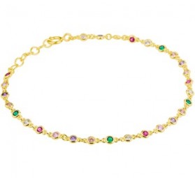 Damenarmband mit Buntte Strass-Steinen aus 925 Silber rhodiniert vergoldet