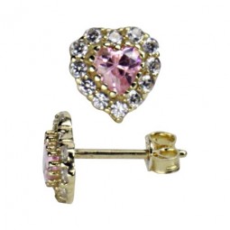 Kinder Herz Ohrstecker Rose-Zirkonia 585 Gold