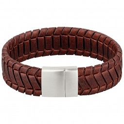Herren Armband Leder braun Edelstahl 21 cm