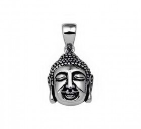 Buddha Anhänger aus Edelstahl, Kettenanhänger Buddhafigur. Oberfläche poliert/geschwärzt.