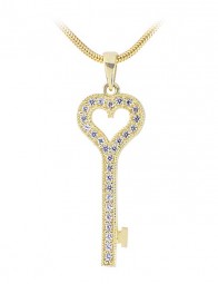 Damen Collier Herz+Schlüssel Anhänger 585 Gold bicolor