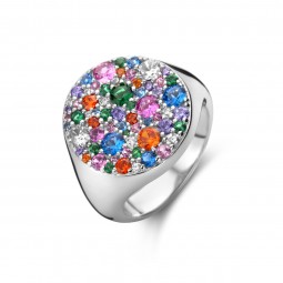 Damenring mit Bunte Zirkonia Steine 925 Silber rhodiniert