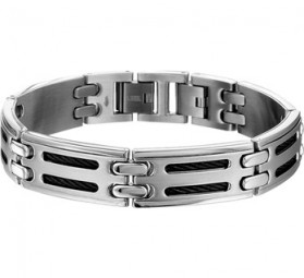Herren Armband Gliederarmband 316 Edelstahl - mit schwarze Drahteinlage