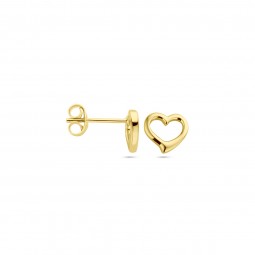 Damen Herz Ohrstecker 925 Silber Gelbgold plattiert