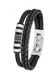 S.oliver Herren Armschmuck Lederarmband mit Edelstahl
