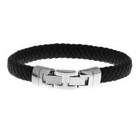 Herren Armband 316 Edelstahl Echtleder geflochten Armband