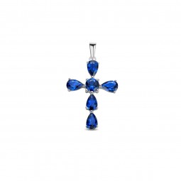 Kreuz Anhänger Damen 925 Silber mit blau Zirkonia