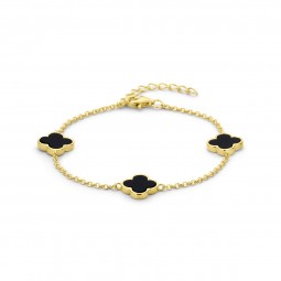 Kleeblatt Armband Goldplattiert echt Onyx aus 925 Sterlingsilber