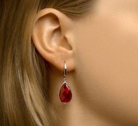 Tropfen-Ohrringe für Damen 925 Sterling Silber Rhodiniert Ohrhänger Synthetisch Rubin