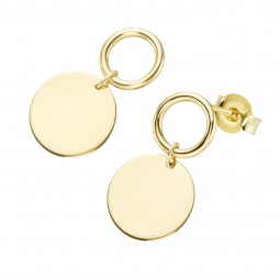 Ohrstecker mit rundem Plättchen und Ring, Gold 375