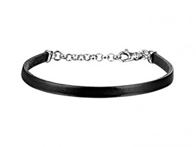 Herren Armband Leder schwarz flach 925 Silber