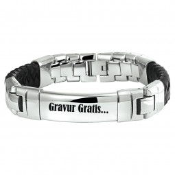 Persölich Herren Gravurarmband Leder Edelstahl