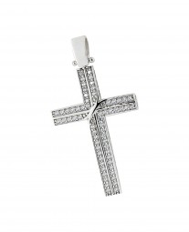 Goldanhänger Kreuz Anhänger Zirkonia in 585 Weißgold