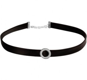 Choker-Halskette-Lederband schwarz Silber mit Zirkonia