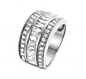 Breiter 11mm Silberring Damenring aus 925 Silber & Zirkonia weiß