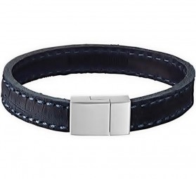 Herren-Armband Edelstahl, Leder, Blau