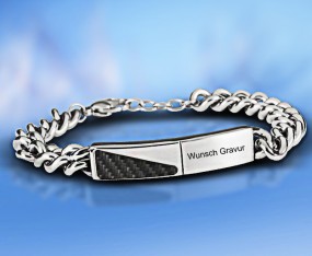 Armband Edelstahl mit Karabiner schwarz L.: ca. 21 + 2 cm mit Carboneinlage