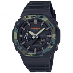 Casio GA-2100SU-1AER G-Shock schwarz mit Lünette im Militarylook Ana-Digi Herrenuhr