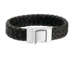 Armband für Herren aus Leder schwarz geflochten mit Edelstahl 21cm