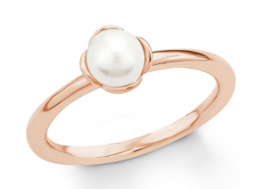 s.Oliver Damen Ring Sterling-Silber 925 Rosegold Perle Süßwasser-Zuchtperle