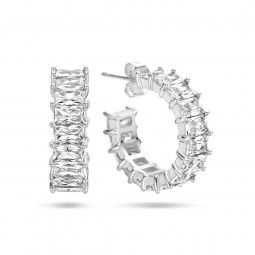 Baguette Halbe Creolen Ohrringe Für Frauen 925 Sterling Silber rhodiniert