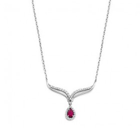 Collier mit Roten Stein aus 925 Silber rhodiniert