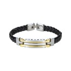 Herren Armband bicolor mit Schwarzes Lederarmband geflochten 316 ES Herren Armband bicolor mit Schwarzes Lederarmband geflochten 316 ES
