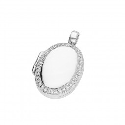 Damen Anhänger Medaillon 925 Silber oval mit Zirkonia