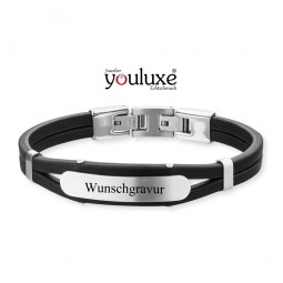 Lederarmband Dexter schwarz aus Leder & Edelstahl + Schild