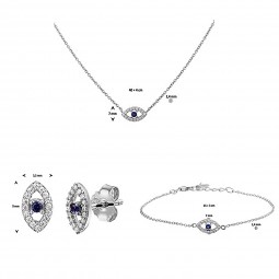 Türkische Auge Nazar Set Collier, Armband, Ohrstecker Sterling Silber mit Zirkonia