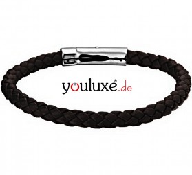 Leder Armband geflochten schwarz 21cm 925 Silber