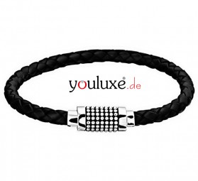 Echt Leder Herren Armband 9,5mmØ schwarz geflochten 925 Silber Schließe