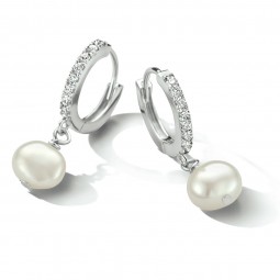 Creolen mit Perlen Anhänger und Zirkonia | 925 Silber rhodiniert