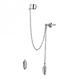 Feder Klemm-Oberohr-Ring Sterling Silber mit Kette