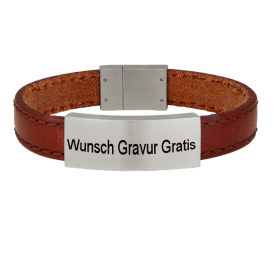 Braunes Lederarmband mit Gravurplatte