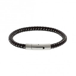 Herren Armband Leder schwarz geflochten mit Edelstahl