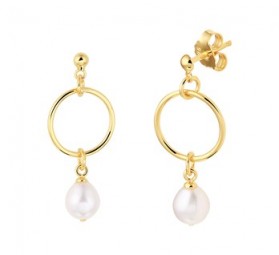 Damen Ohrstecker 925 Silber Gelbgold plattiert mit Zuchtperlen Weiß 7,6mm
