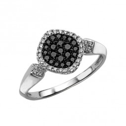 Schwarz-Weiß Damen Goldring 585 Weißgold