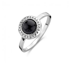 Damen Ring Onyx Edelstein 925 Silber schwarz rund rhodiniert