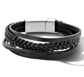 Herren Armband Edelstahl Echtleder Armband Geflochten Mit Magnetverschluss
