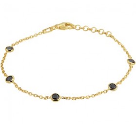 Damen Armband Schwarz-Gold, 925 Silber vergoldet Zirkonia Schwarz