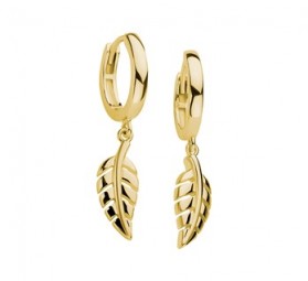 Feder Ohrhänger Ohrringe Creolen 925 Silber Gelbgold plattiert 1 micron