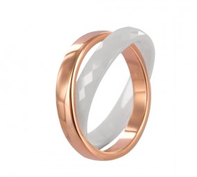 2er Ring Keramik weiß 18ct. rosé vergoldet